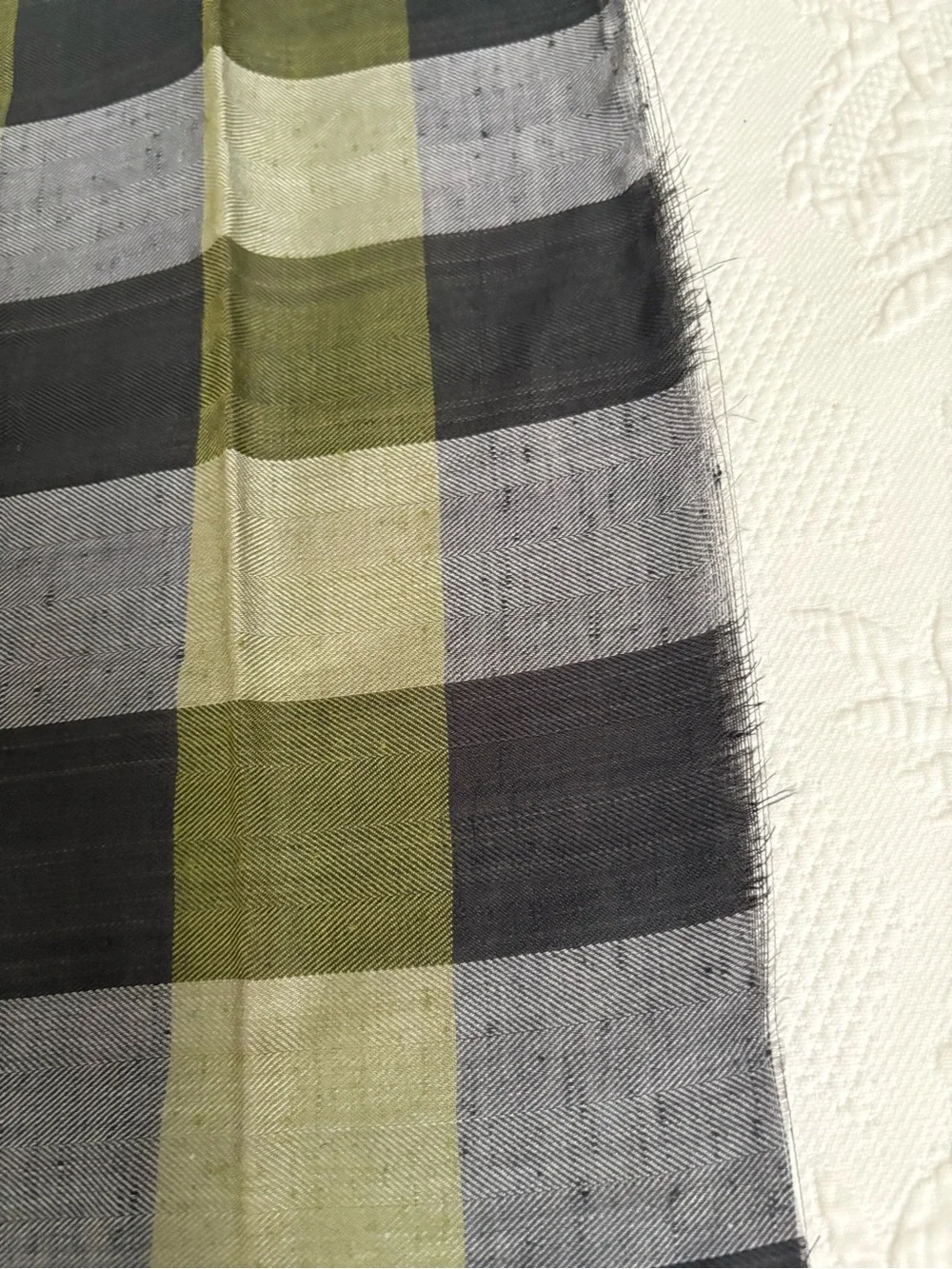 Vintage fabric 4 yards woven cotton plaid fleck green black gray 44” wide